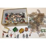 A selection of Britain's and other lead farm animals, figures, carts, gates,