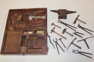 An unusual old miniature apprentice-style tool set, possibly of Cornish mining origin,