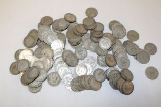 A selection of over 130 pre-1947 silver shillings