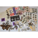 A selection of mixed GB and Foreign coins including pre-decimal coins, commemorative crowns,