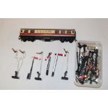Hornby Dublo - tinplate restaurant car and a selection of various signals etc.