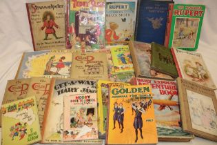 Various children's related volumes including The Struwwelpeter, Rupert and the Black Moth,