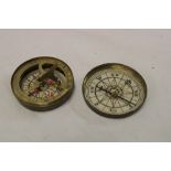 An old brass miniature pocket compass/sundial