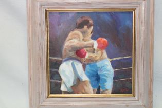 B** K** H** - oil on canvas Boxing scene, signed with initials,