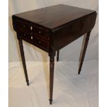 A small mid-19th century rosewood rectangular drop leaf work table with a fitted drawer in one end