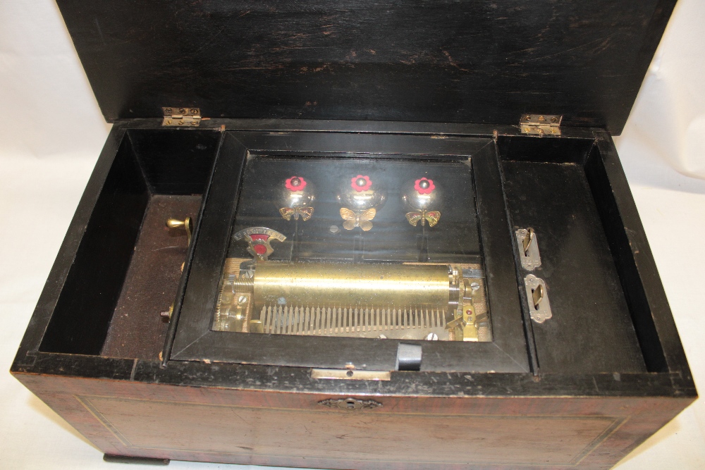 A 19th century Continental music box with brass mounts and three internal bells in walnut and - Image 2 of 3