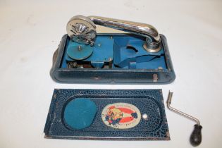 An unusual vintage Eastern European portable gramophone by MGM in tinplate fitted case,