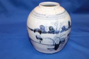 A 19th century Chinese ginger jar with blue and white painted decoration,