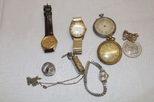 A selection of various wrist watches and pocket watches including gent's gilt wrist watch by