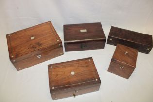 A selection of various table boxes including Victorian rosewood sewing box,