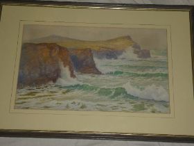 Douglas Pinder - watercolour "Cliffs at Whipsidery", signed, inscribed and labelled to verso,