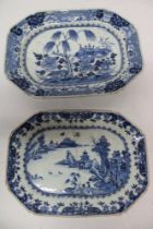 Two 18th century Chinese blue and white shaped-oval platters,