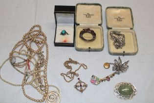 A selection of various costume jewellery including 9ct gold pendant,