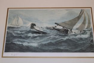 A coloured limited-edition print "The Leeward Mark" after C. N. Hemy, No. 6/950 with J.