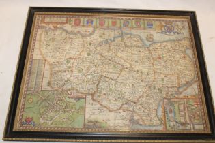 A 16th/17th century hand-coloured map of Kent by John Speed,