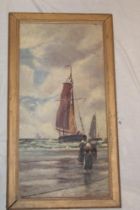 G**M**Helt - oil on canvas Fishing boats with figures on the shoreline, signed,