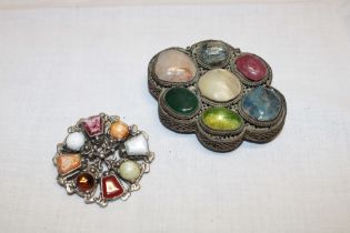 Two various dress brooches mounted with semi-precious stones