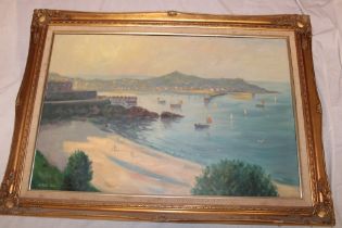 Arthur Owen - oil on canvas Harbour scene with fishing boats, signed,