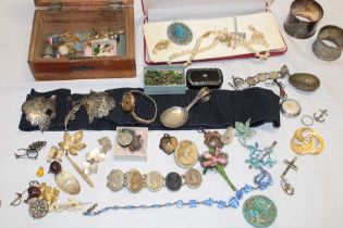 A selection of various costume jewellery including cameo-style bracelet, brooch,
