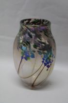 A Cornish art glass tapered vase by Norman Stuart Clarke with lustre decoration,