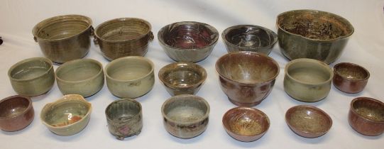 Nineteen various Cornish studio pottery circular bowls of varying sizes and shapes