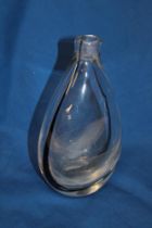 A Kosta Boda teardrop-shaped spill vase with black lined decoration 7 1/2" high