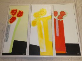 Chris Billington - oils on canvases "Trio (1, 2 and 3)", signed with initials, inscribed to verso,