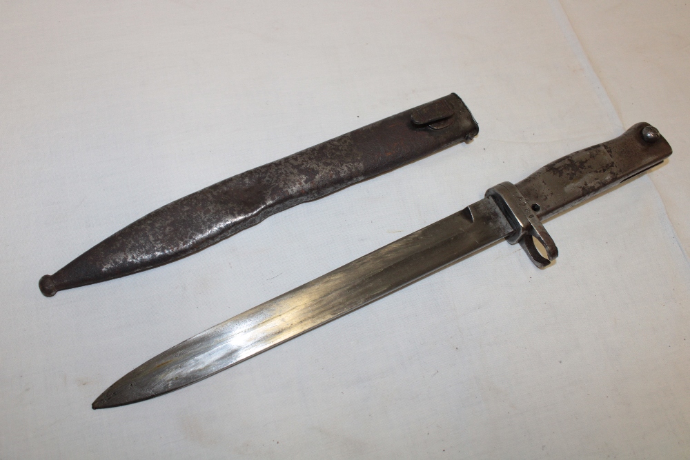 A First War German Ersatz bayonet with 9¾" steel blade in steel scabbard