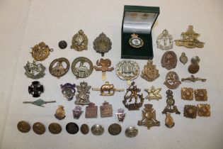 Various military badges and insignia including 90th Winnipeg Rifles, New Zealand Land Service,