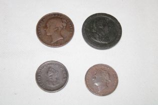 A George III 1797 cartwheel penny, Victorian 1846 penny, 1805 Irish halfpenny,