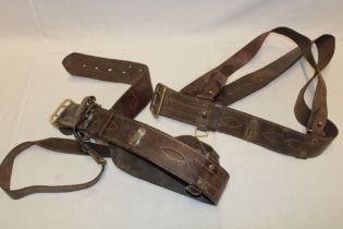 Two First War Sam Browne leather belts with shoulder straps