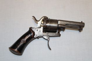 A 19th century French 7mm pin-fire revolver 2½" octagonal steel barrel,