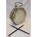 A rare 1930's German Third Reich Wermacht Hitler Youth marching drum with brass body and green and