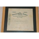 An old share certificate for "The United Reefs (Sheba) Limited Company" for 25 shares,