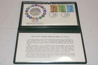 A 1973 silver medallic coin cover to commemorate County Cricket 1873-1973