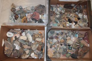 Three boxes containing a large selection of mixed mineral specimens