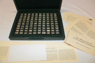 A complete set of 100 miniature silver ingots decorated with cars of the modern age in presentation