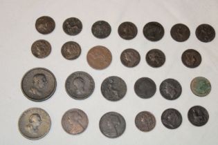 A selection of Victorian and William IV copper coinage including pennies, half-pennies,