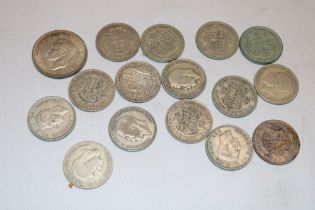 A George VI silver 1937 crown and 15 silver pre-1947 silver half-crowns