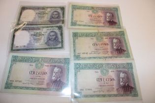 Four Portuguese 100 escudos bank notes and two 20 escudos bank notes - 1954-1960 (6)