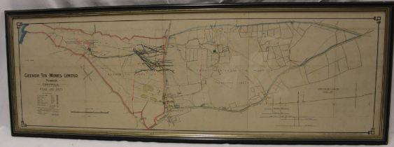 A hand coloured Cornish mining map for the Plan and Sett of Geevor Tin Mines Limited Pendeen