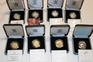 Eight silver proof Piedfort £2 coins including 1995 Anniversary of the United Nations, 2001,