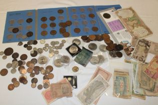 Various GB pre-decimal coins, Foreign coins, commemorative crowns, bank notes etc.