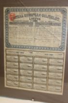 A Central European Oil Fields Limited share bond in display frame dated 1909