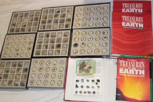 A collection of various mineral samples and semi-precious gemstones and three files of 'Treasures
