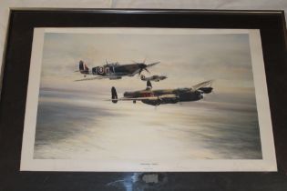 A coloured aircraft print "Memorial Flight" after Robert Taylor, signed by Leonard Cheshire,