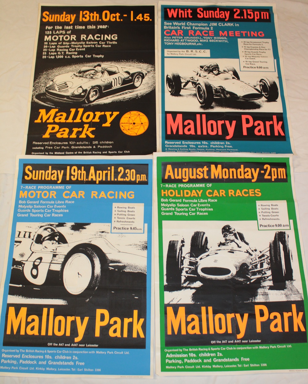 Four 1960/70's Mallory Park Motor Racing posters including Formula 2 Car Race Meeting,