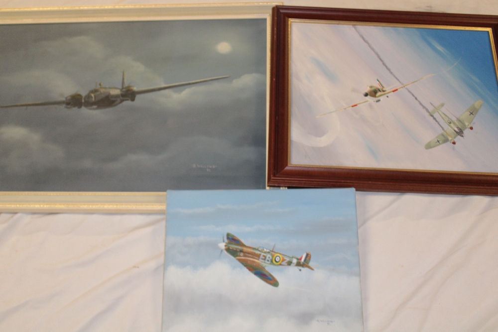 A large oil painting on canvas of a Wellington Bomber by B Wallond, - Image 2 of 3
