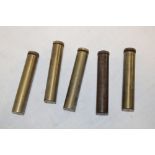 Five various brass Lee Enfield cylindrical oil bottles