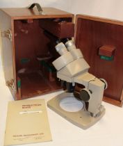 A stereomicroscope by Vickers Instruments Limited in fitted case